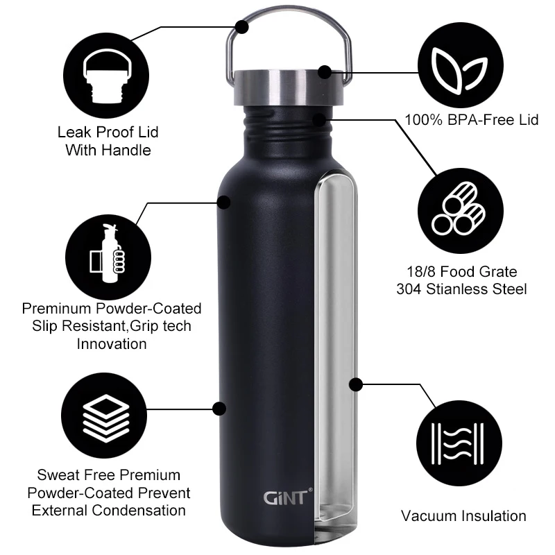 Gint Drinking Bottle Gym Double Wall Vacuum Stainless Steel Waterbottle Insulated Metal Water Bottle Custom Logo