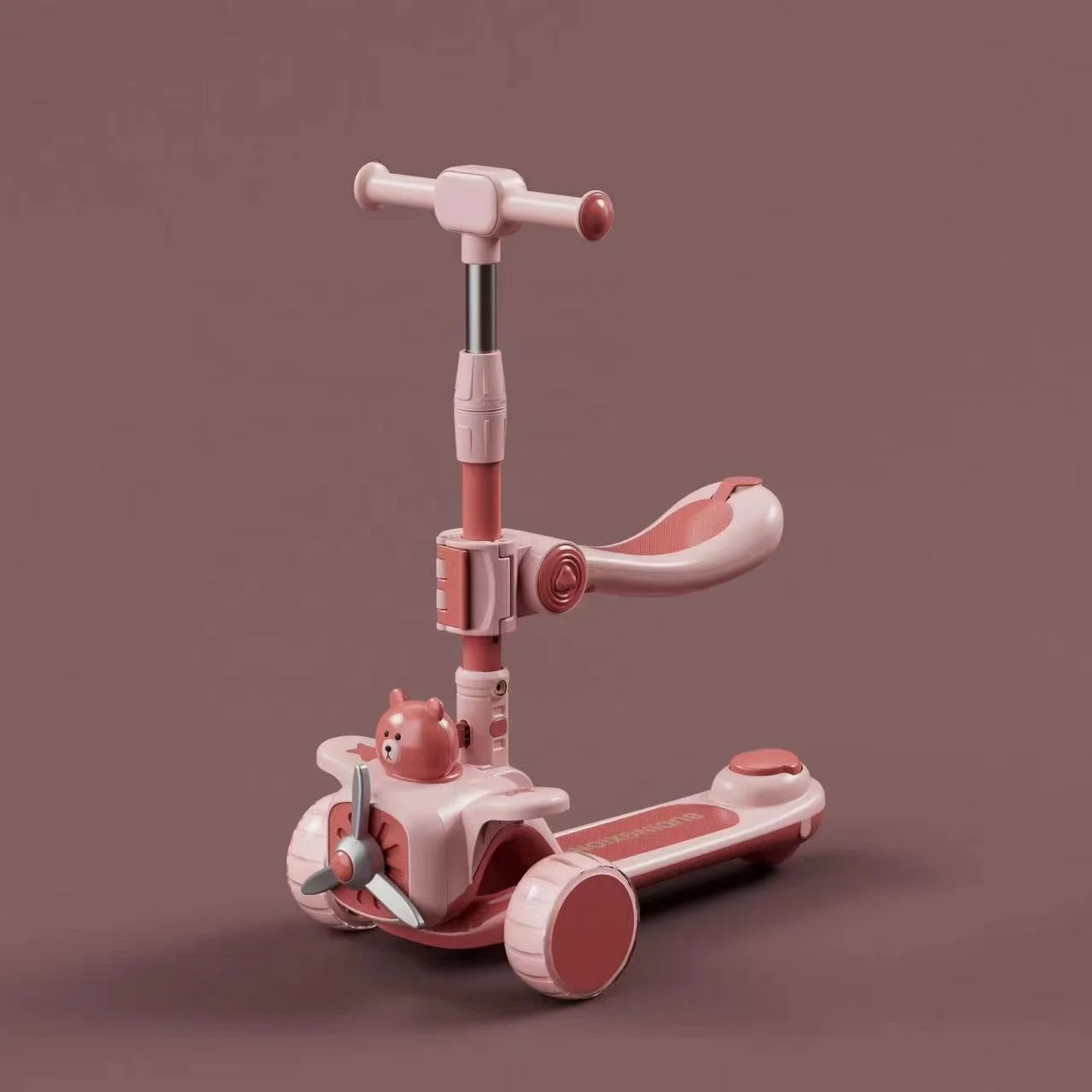 2023  newest model Folding children can sit on light music baby three-in-one scooter with pushbar