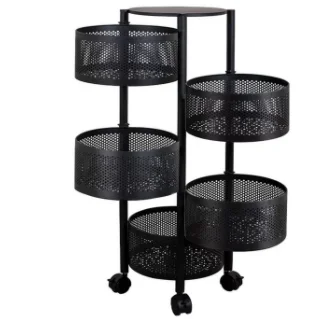 Floor-standing round rotating rack Kitchen multi-layer trolley Vegetable and fruit pots and pans storage storage basket