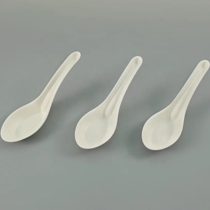 Biodegradable Disposable Paper Sugarcane Bagasse Chinese Soup Dinner Spoon For Serving