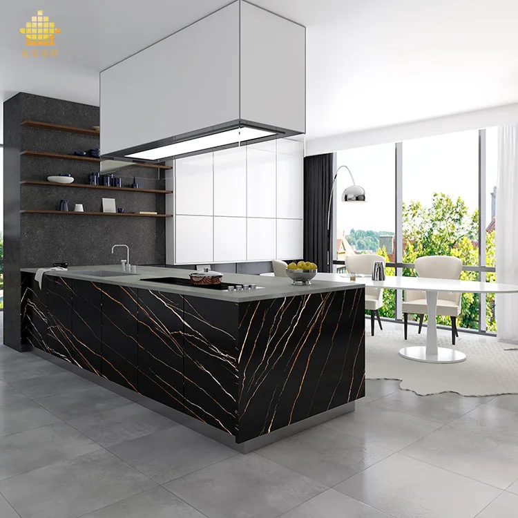 1600x3200 Спеченные плиты 12 мм искусственный камень 12 мм Искусственный кухонный Настольный черный кварцевый камень