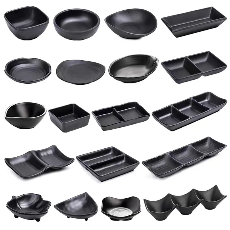 Wholesale Japanese Black Matte Plastic Seasoning Sauce Dish 3.6 Inch Melamine Soy Sauce Dish