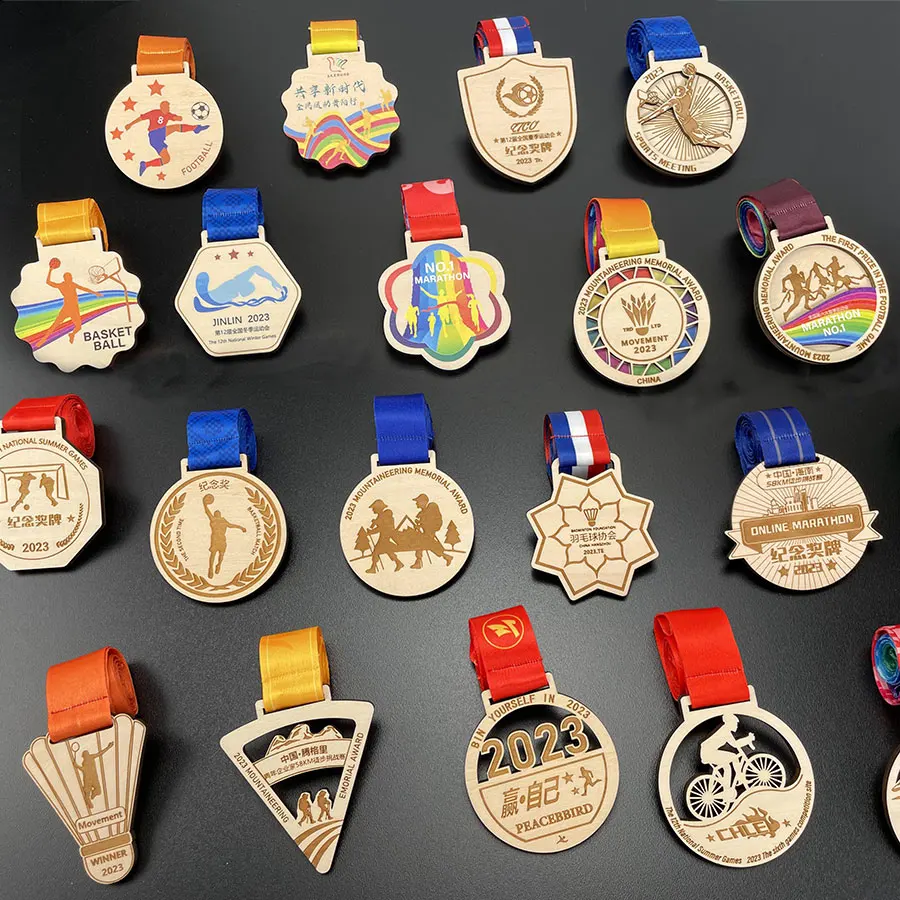 Factory Medals Custom Wood Medal Holder Wooden Marathon Medal With Laser Engrave Logo