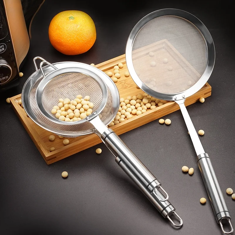 Kitchen Stainless Steel Round Handle Soy Milk Juice Hot Pot Colanders Oil Mesh Strainers