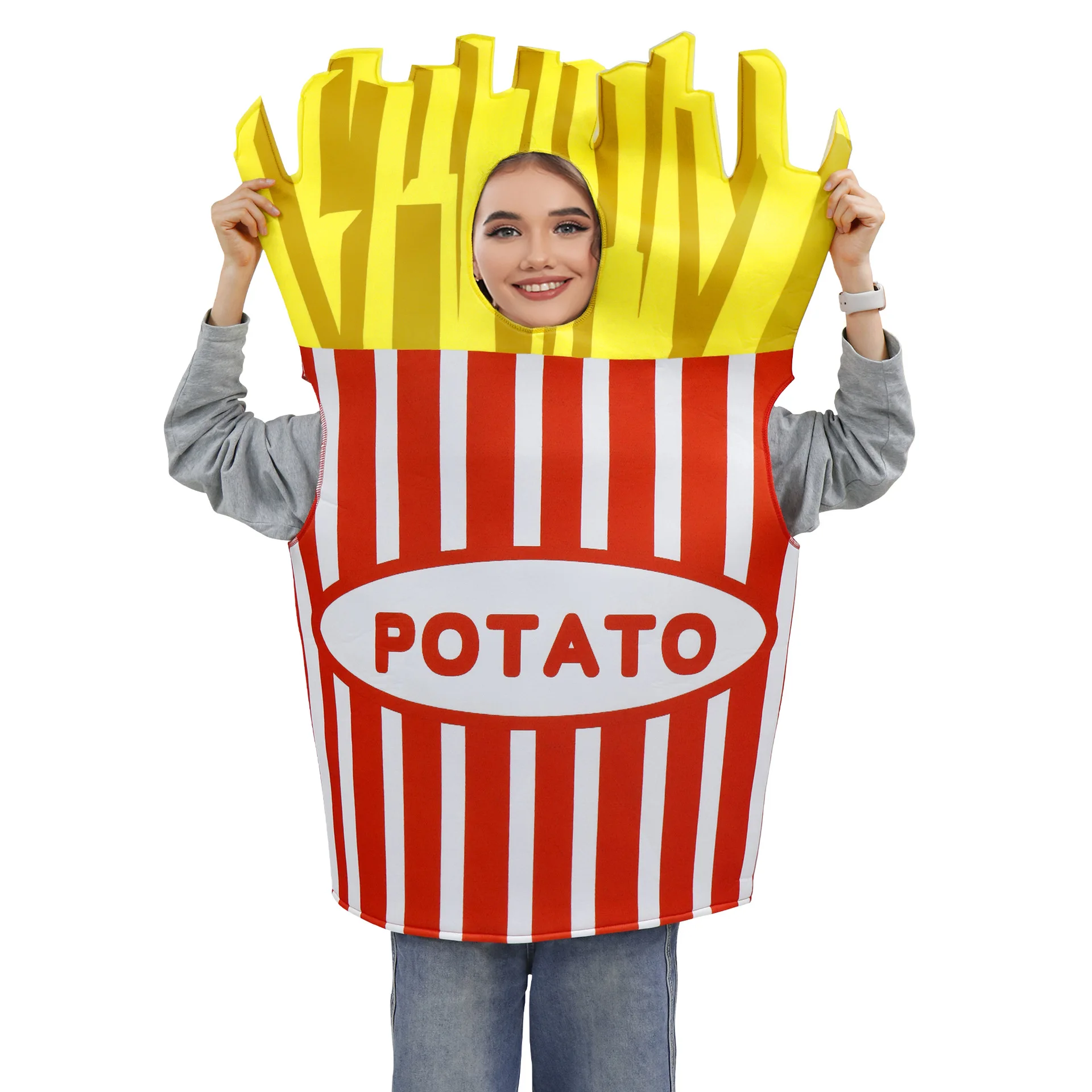 Halloween Adult Cosplay Mustard Ketchup Condiment Bottle Chocolate Fries Pizza Funny Dress for Carnival Role Play Stage Costumes