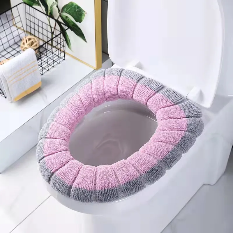 Washable Reusable Toilet Seat Cover Solid Color Acrylic Knitting Anti-dust Keep Warm Toilet Seat Cover