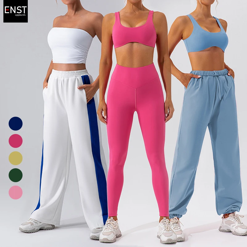Custom Logo Recyclable Print Yoga Outfit  Four-way Stretch Gym Fitness Sports Bra Top and Sweatpants Sets for Woman