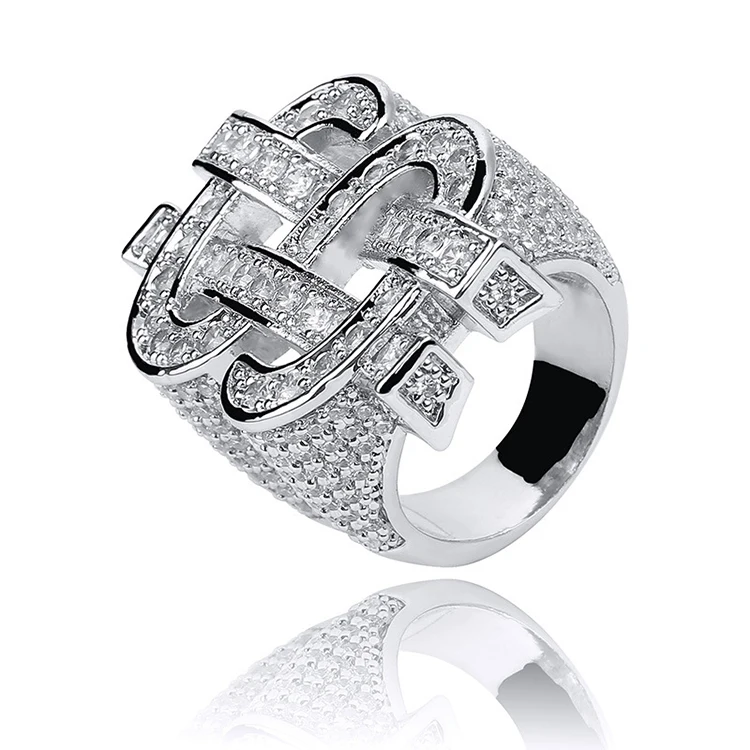 
New Arrival Iced Out Dollar Sign CZ Micro Pave Mens Gold Silver Ring 