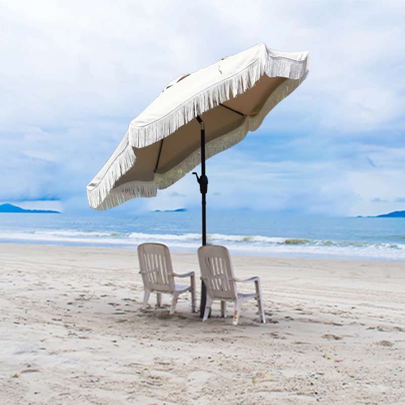 Fabrica 2023 venta al por mayor de paraguas de borla de ocio de playa al aire libre de alta calidad 2.7M sombrillas de lujo