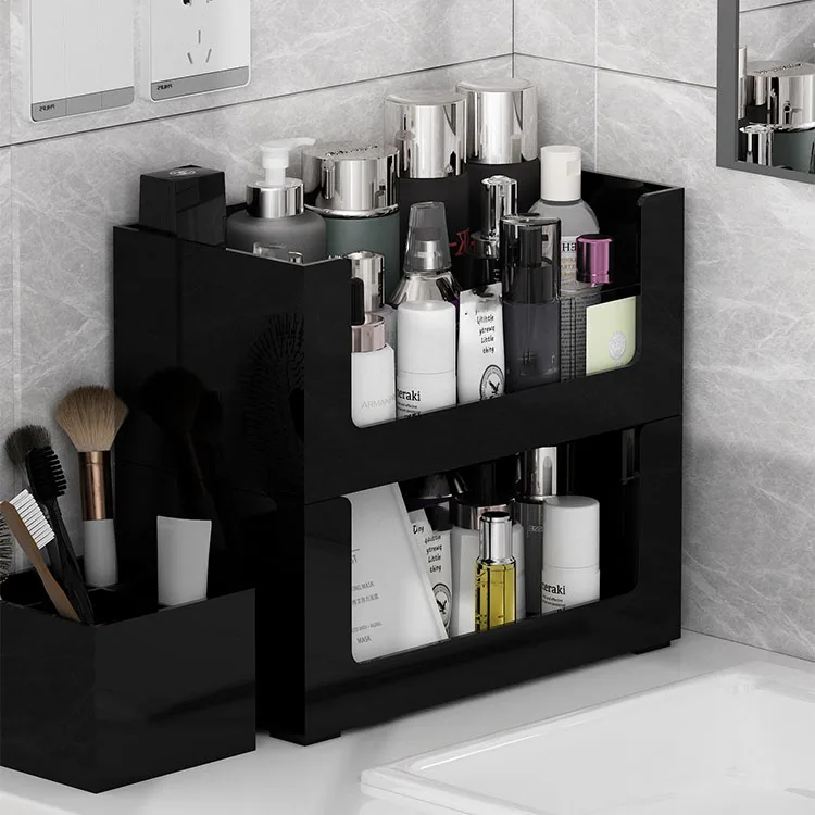 Factory Custom Modern Black Acrylic Cosmetic Storage Box Acrylic Bathroom Countertop Storage Box