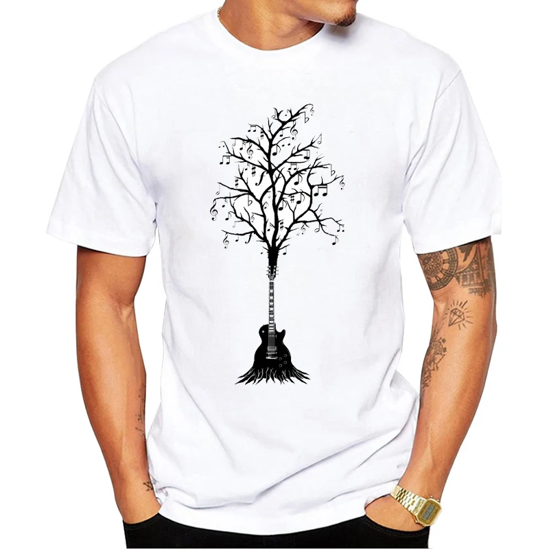 Music Tree T-shirts For Men Fashion Note Composed Of Guitar Printed T Shirts Custom Printing Short Sleeve Organic Cotton T-shirt