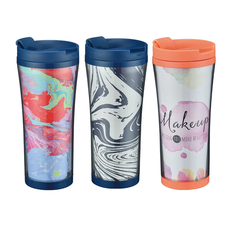 
New Items Cheap price promotion replaceable wallpaper double wall plastic Travel coffee Mug 