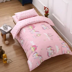 Dropshipping nursery 3 pcs racoon cartoon print Quilt Cover Mattress Cover Pillowcase newborn girl crib cot baby boy bedding set