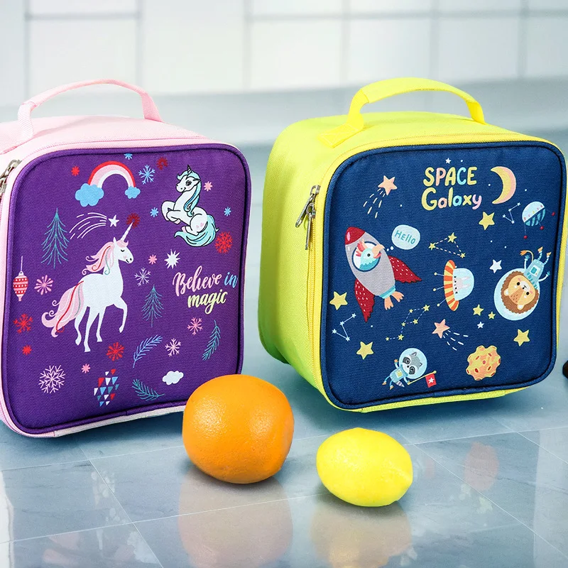 Cartoon Pattern 3 In 1 Lunch Tote Bag With Sandwich Box & Water Bottle Portable School Cooler Set