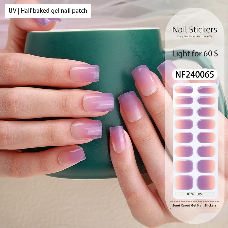 New Arrival UV Gel Nail Stickers Waterproof Full Cover Polish Strips Solid Style Semi-Cured Nail Gel Wraps Small Nail Beauty