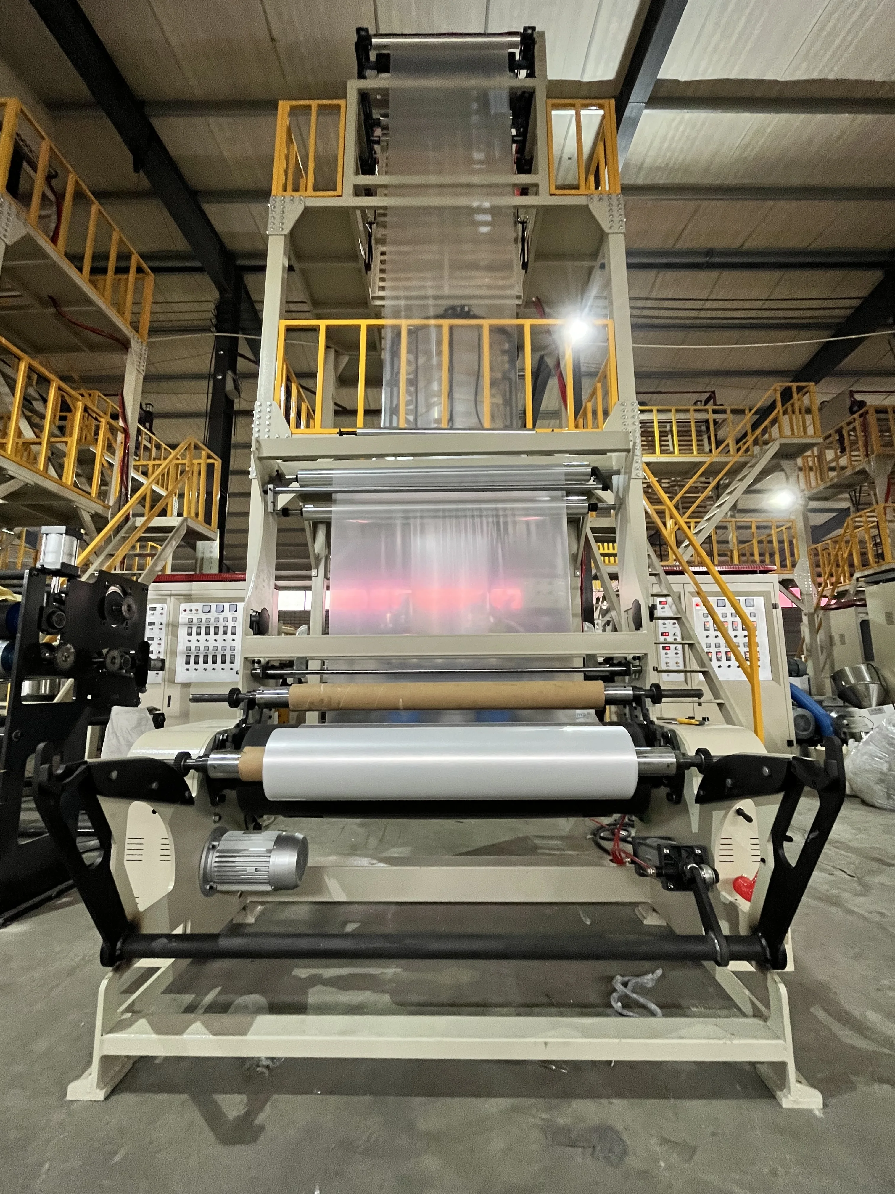 Full Automatic PE Film Blowing Machine with Rotary Die Head and Double Winder