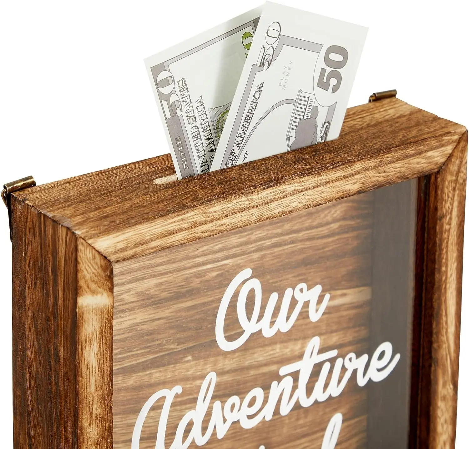 Home Decorative Wedding Honeymoon Adventure Fund Wooden Vacation Shadow Box Wood Saving Piggy Bank Money Bank