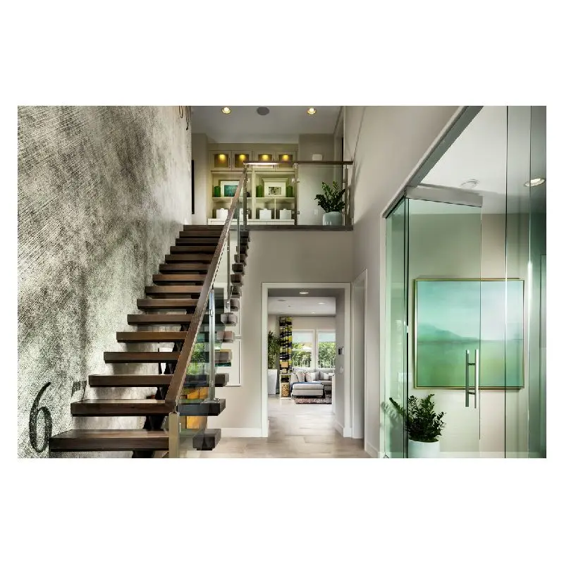 Ace Iron Straight Stairs Mono Stringer U Shape Straight Staircase Solid Wood Steps Timber Tread Stair Beech Wood Step