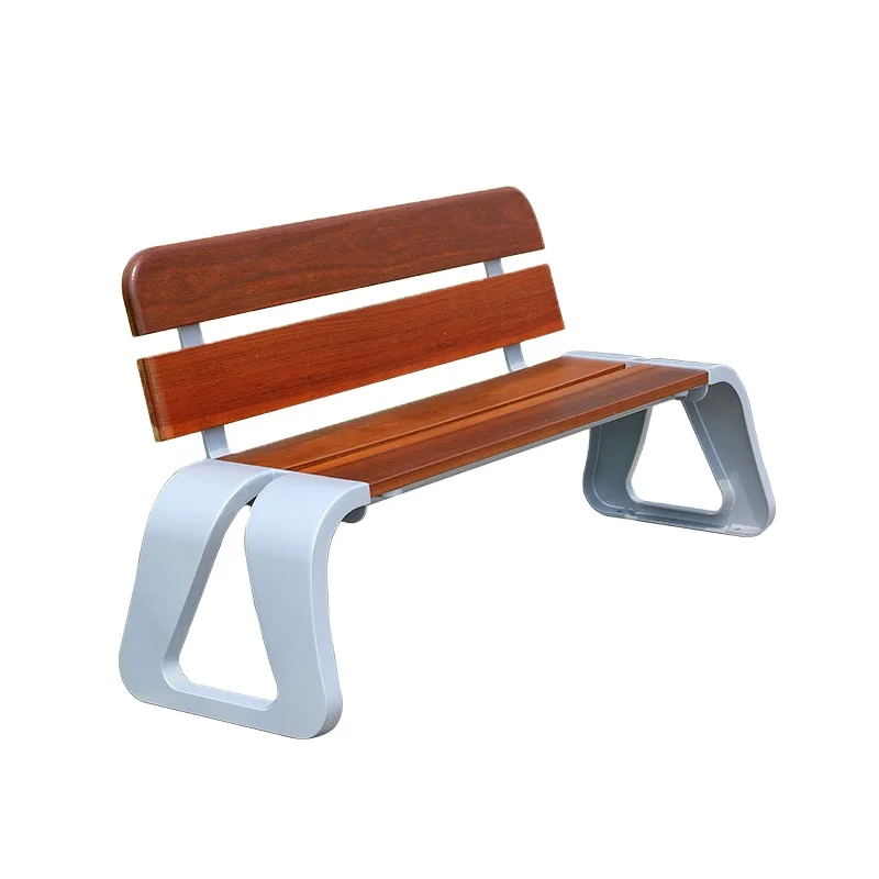 Outdoor metal seat urban street furniture outside bench wooden seating benches with backrest for leisure