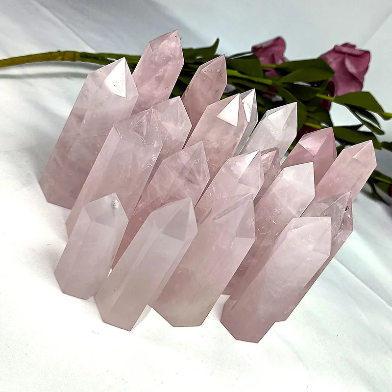 Оптовая продажа натуральные Исцеляющие кристаллы розовый кварц башня точка Чудесный Розовый любовный камень