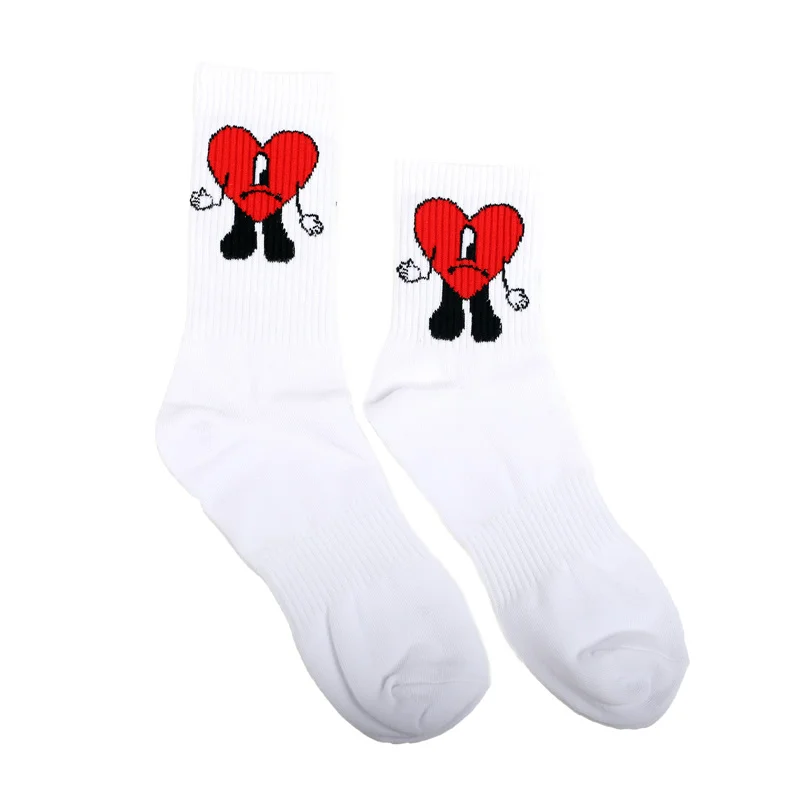 custom logo socks soft breathable Cotton red heart socks bad cute bunny Pattern sports words crew socks