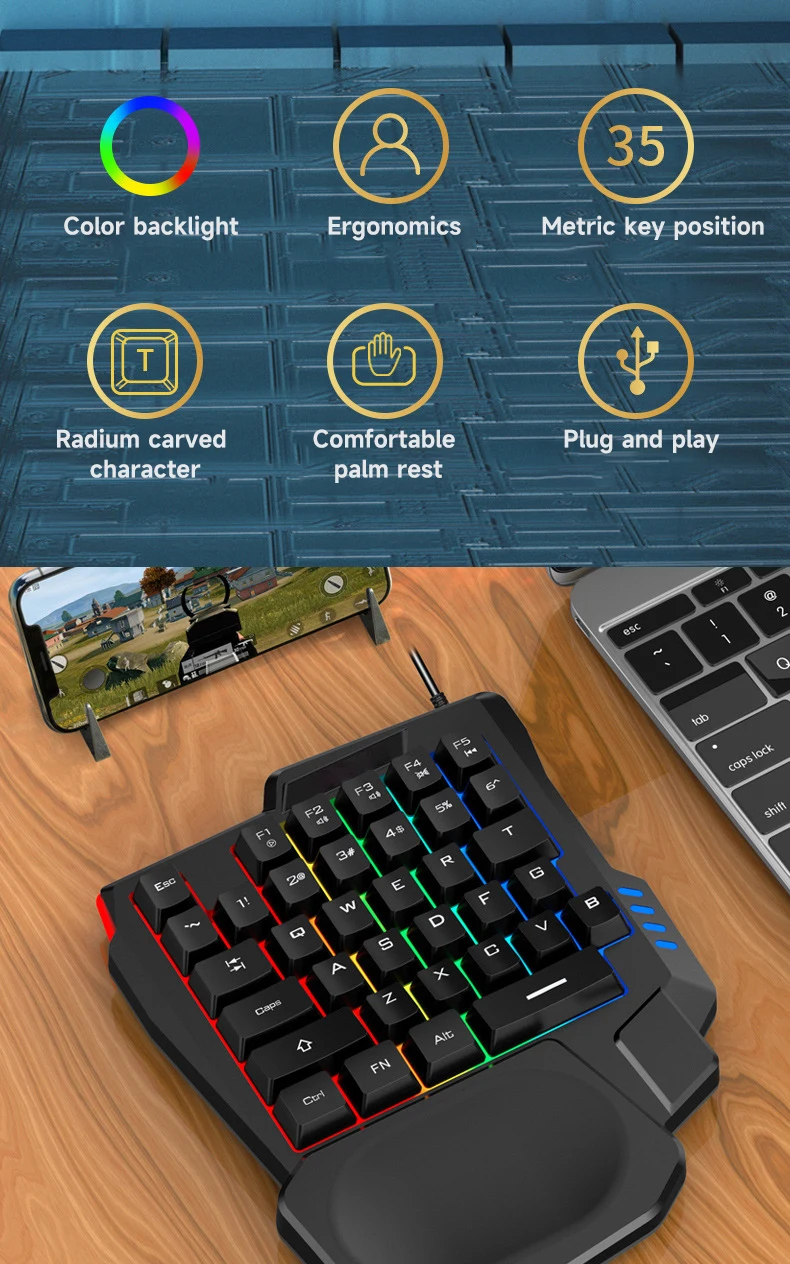 Эргономичная игровая мини-клавиатура с подсветкой