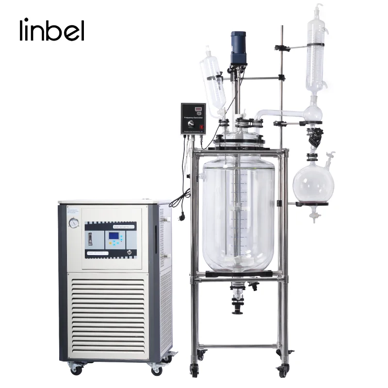 UL 500mL 1L 5L 10L 20L 50L 100L 200L Lab Pilot Batch Vessel Agitator Tank Double Layer Jacketed Glass Reactor