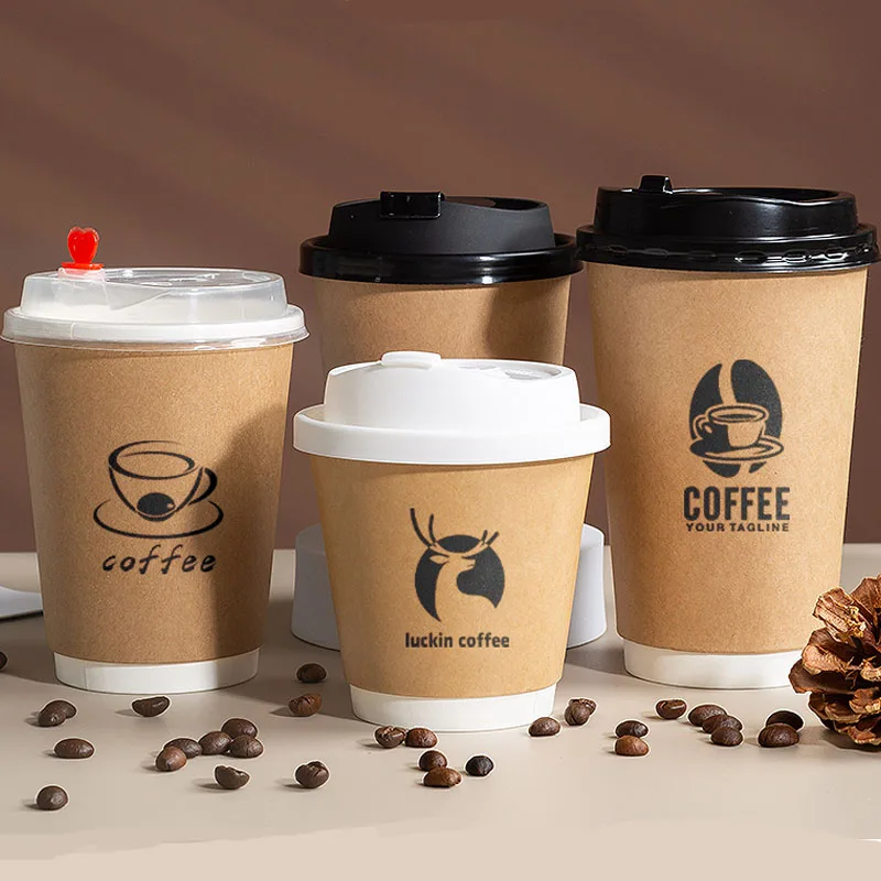 Biodegradable Disapoble Brown Kraft Double-layer Paper Cup Hot Coffee Drinking Paper cups With Custom Logo