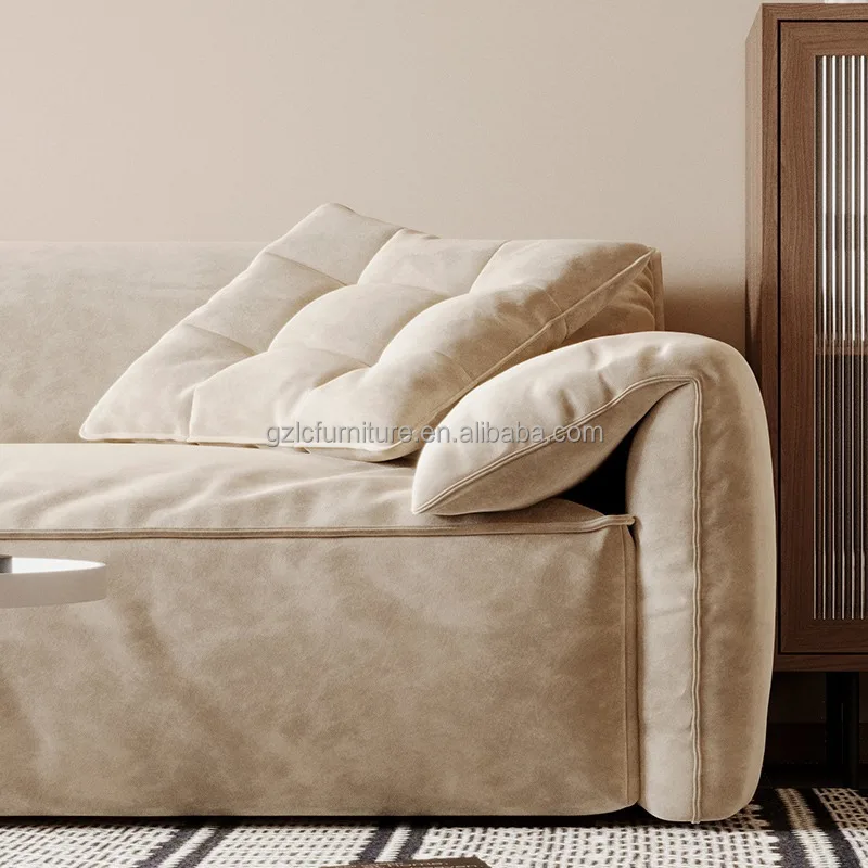 Italian 3-Seater Living Room Sofa Set Simple Style Brushed Fabric Couch with Latex Sponges for Hotels-Manufacturer Direct Sale