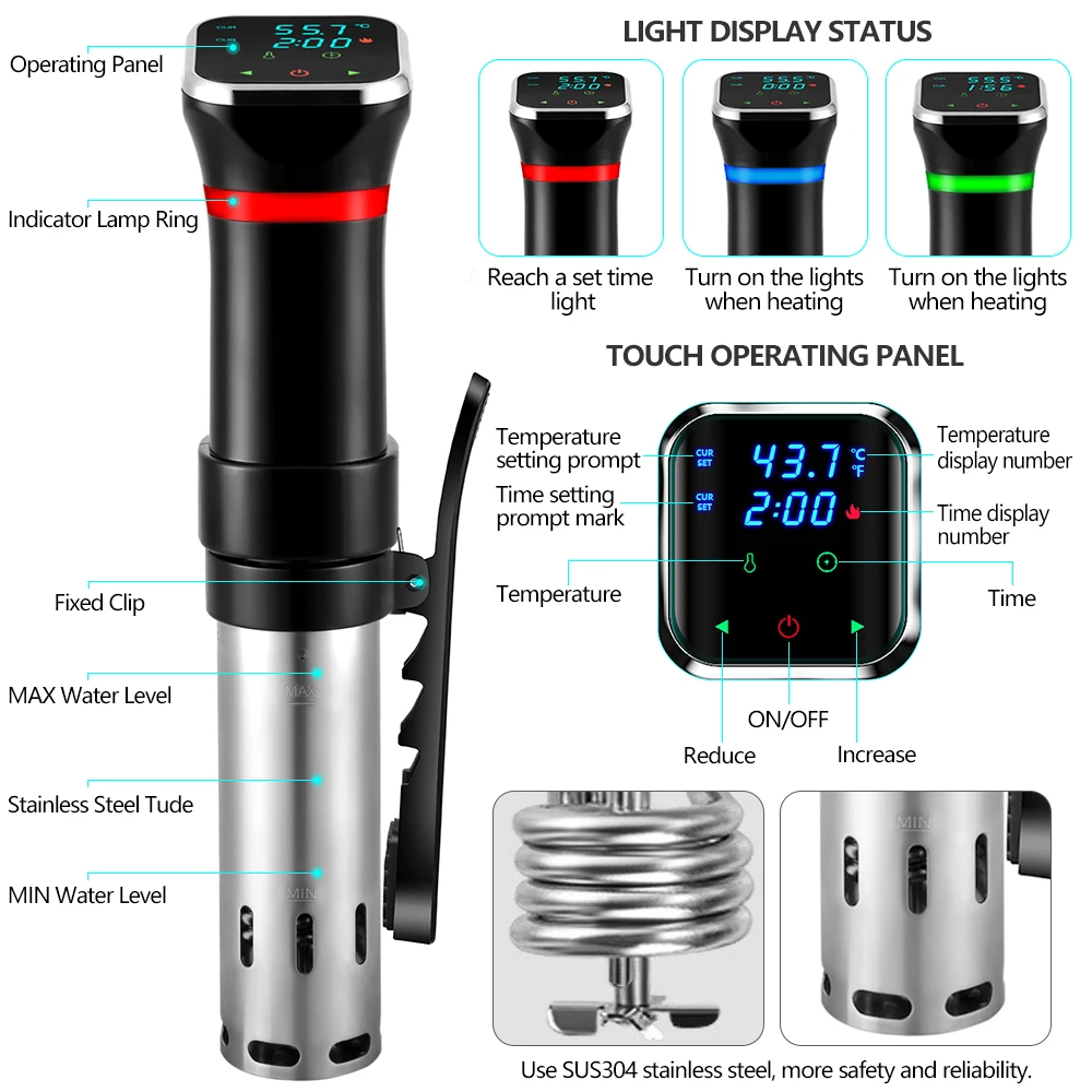 
Hot Sale 1100W Watts Stainless Steel Thermal Immersion Circulator Sous Vide slow Cookers 