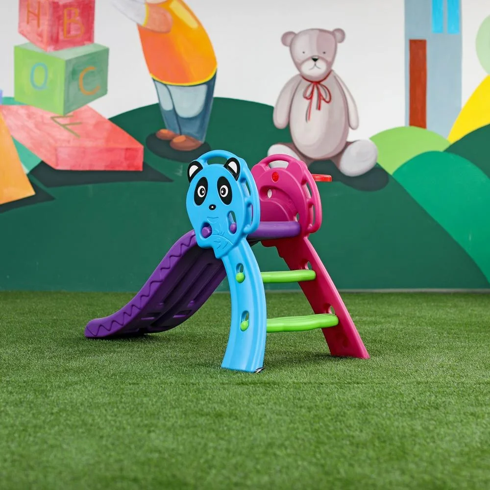 Simple Design Home Kindergarten Indoor Playground Plastic Fold Slide With Basketball Stand