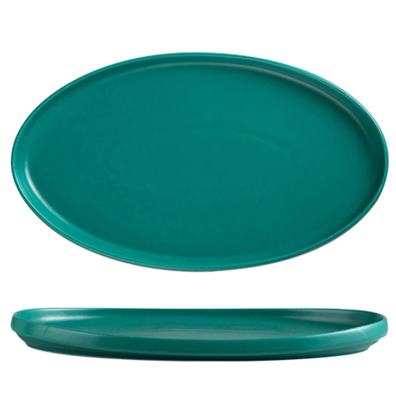 12 Inch Ceramic Fish Plate Oval shape Color Enamel Glazed Matte Frosted Underglaze Porcelain Tableware AWS110018