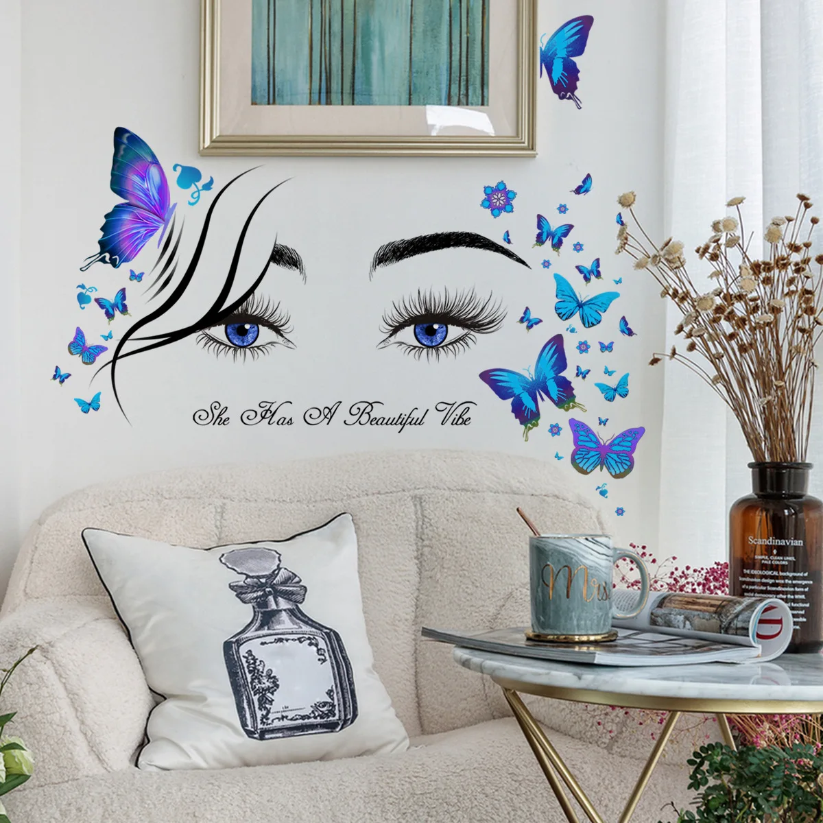 3D Salon Butterfly Eyes Lashes Wall Stickers Girls Room Decoration Wall Decal