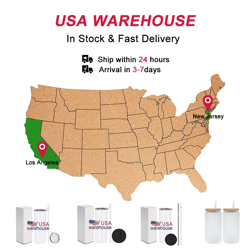 US Warehouse Stainless Steel 20oz Sublimation Tumbler Blank Heat Press Tumblers Straight Shinny Cups With Straw And Rubber