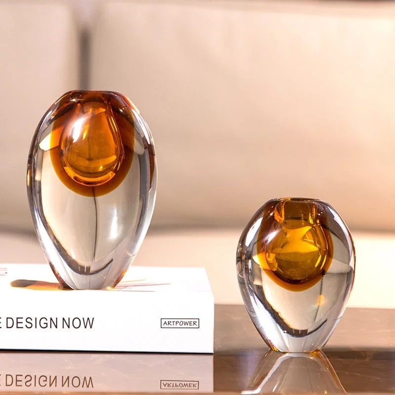 Tabletop Vase Unique Shaped Crystal Glass Vase for Home Office Wedding Decoration Bohemian