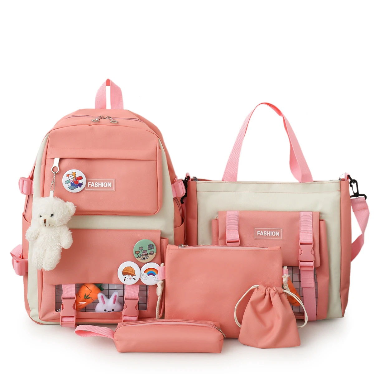 2023 school Backpack set Canvas lunch bags for School Bags Girl 13 years Kawaii College Student Kids Rucksack school bag set