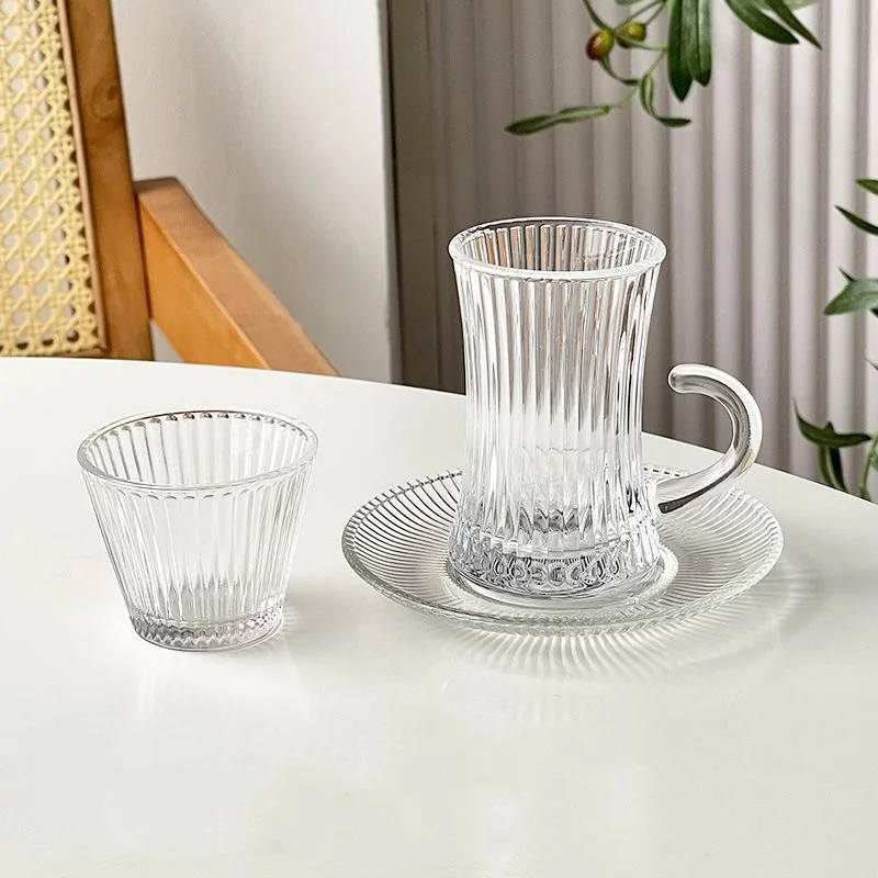 Wholesale Custom OEM Mid-East Style Design Arabic Small Drinking Tea High Borosilicate Glass Cup And Saucer Set For Gift