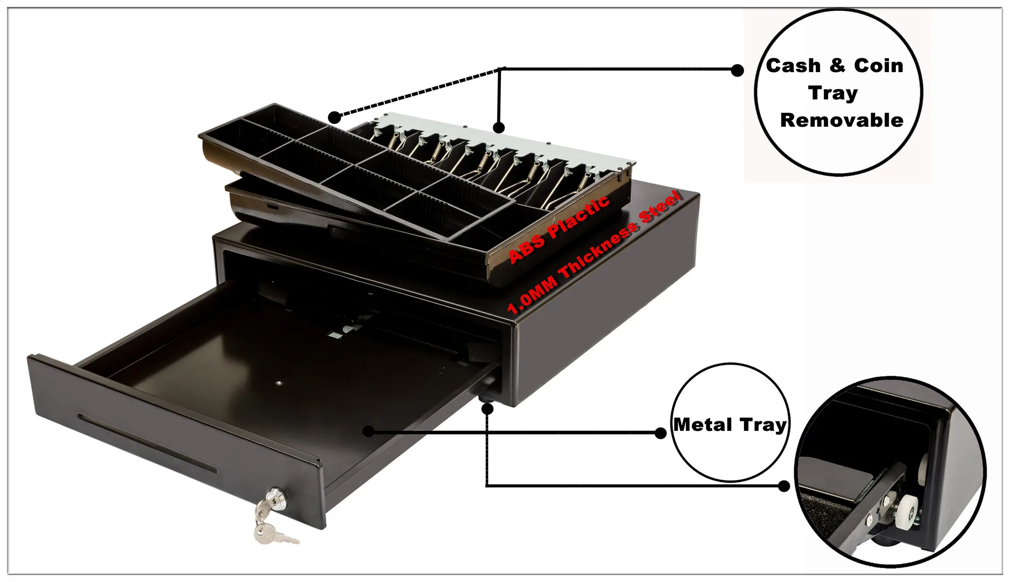 Durable Heavy Duty Cash Register Desk Drawer KR-410 With Metal Tray 4 Bills 8 Coins 12V Cash Drawer For Pos System Register