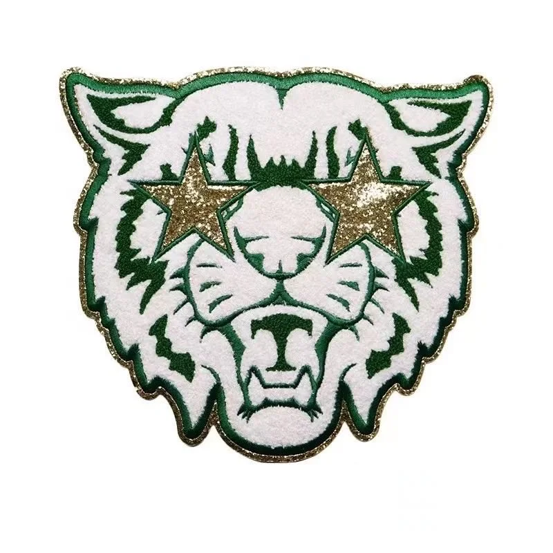 2023 new arrival golden glitter fabric chenille embroidery patch for baseball jacket