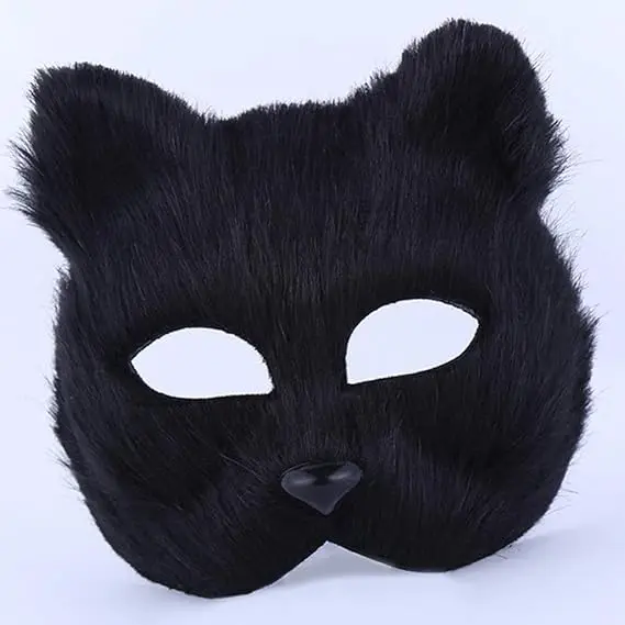 Halloween Half Fox Mask Animal Plush Mask Cosplay Animal Mask for Carnival Masquerade Costume Props