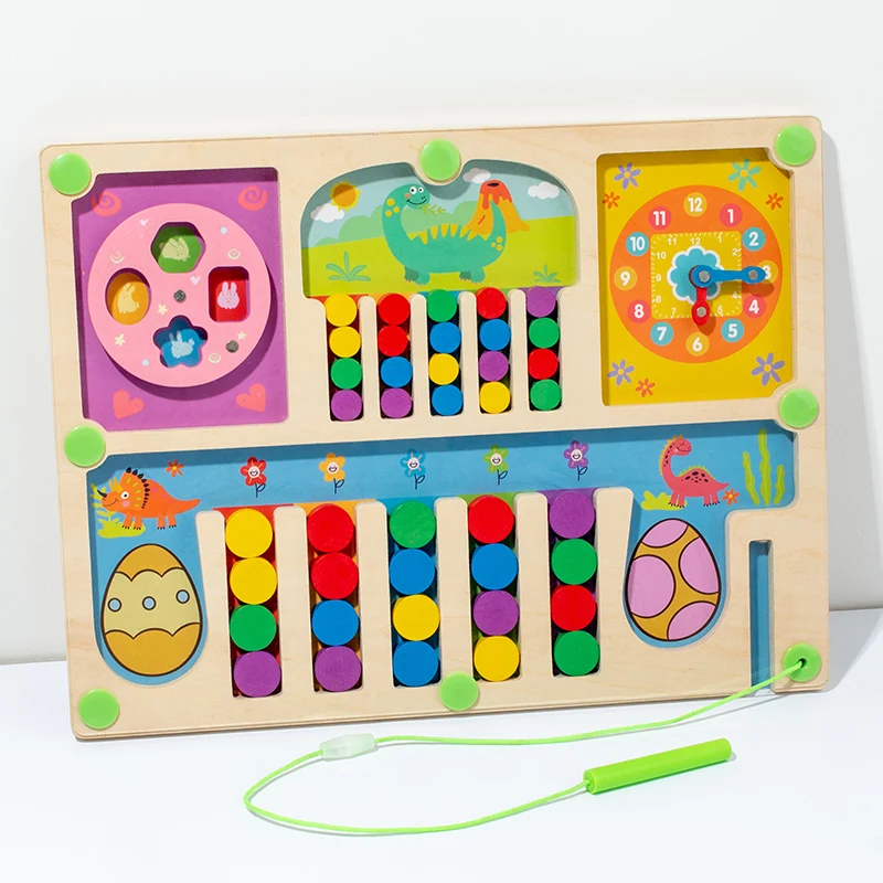 CPC CE Dinosaur Magnetic Maze Game Pen Control Training Game Colorful Beads And Clock Maze Toy