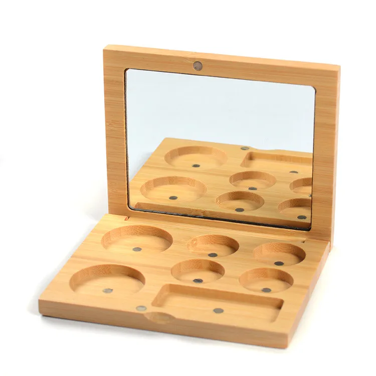 Private label eco friendly bamboo makeup palette magnetic custom logo empty magnetic eyeshadow palette with mirror