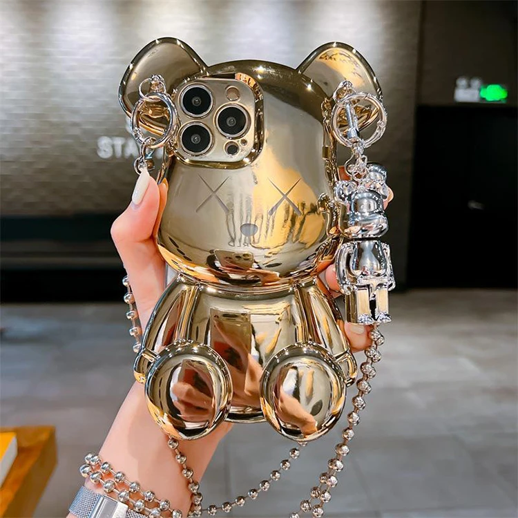 Luxury Electroplate 3d Bear Phone Case For Iphone 13 12 11 Pro Max Xs Xr Shockproof Silicone Mobile Phone Case Cover