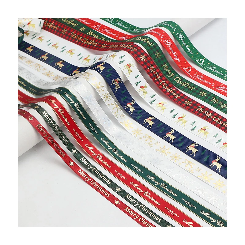 100% polyester hot gold gift Wrap with Christmas Tree Gift Ribbon for hand-made ribbon cake Christmas ribbon