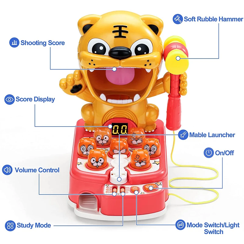 Interactive Educational Hammering Pounding Toy with Music Tiger Target Shooting Games Whack A Mole Game for Kids Toys