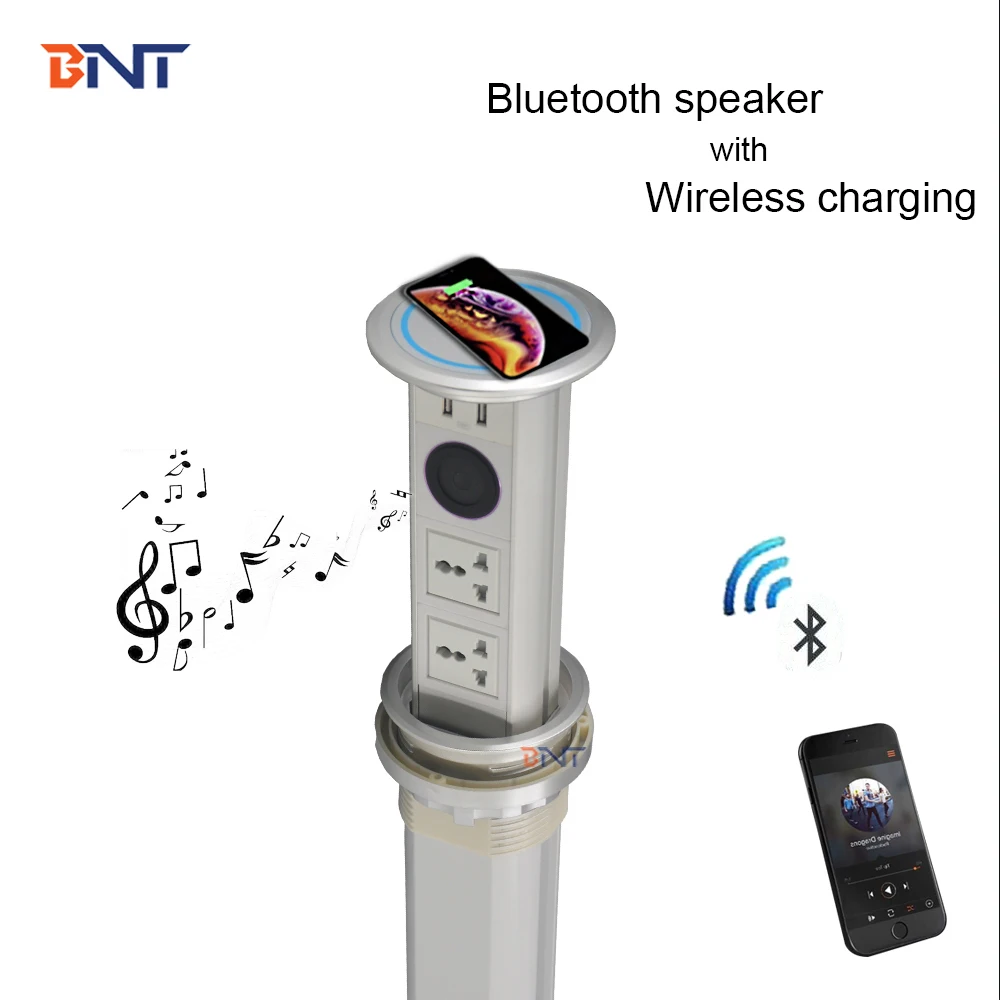 Smart home intelligent automatic kitchen lifting pop up desktop socket with wireless phone charger