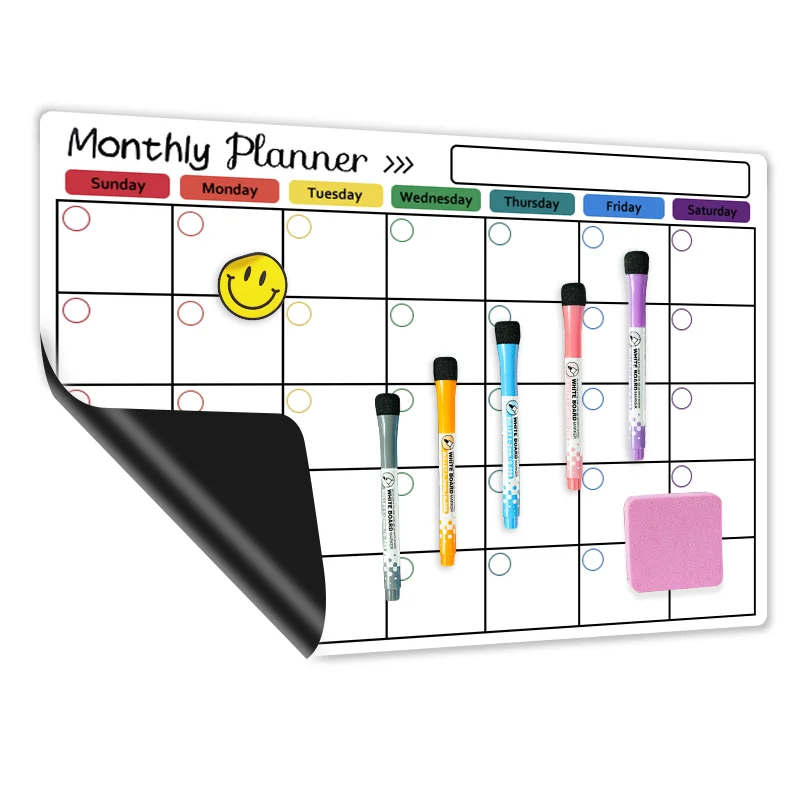 2024 Flexible Mini Magnetic Whiteboard Weekly Calendar Planner 40*30 CM Magnetic Calendar Set For Fridge