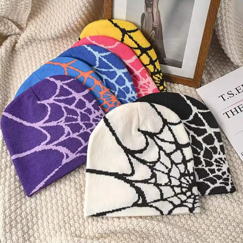 Custom Logo Spider Jacquard Knitted Beanie Hat Fashion Streetwear Skull Caps Winter Knit Hat y2k Beanies For Women Men