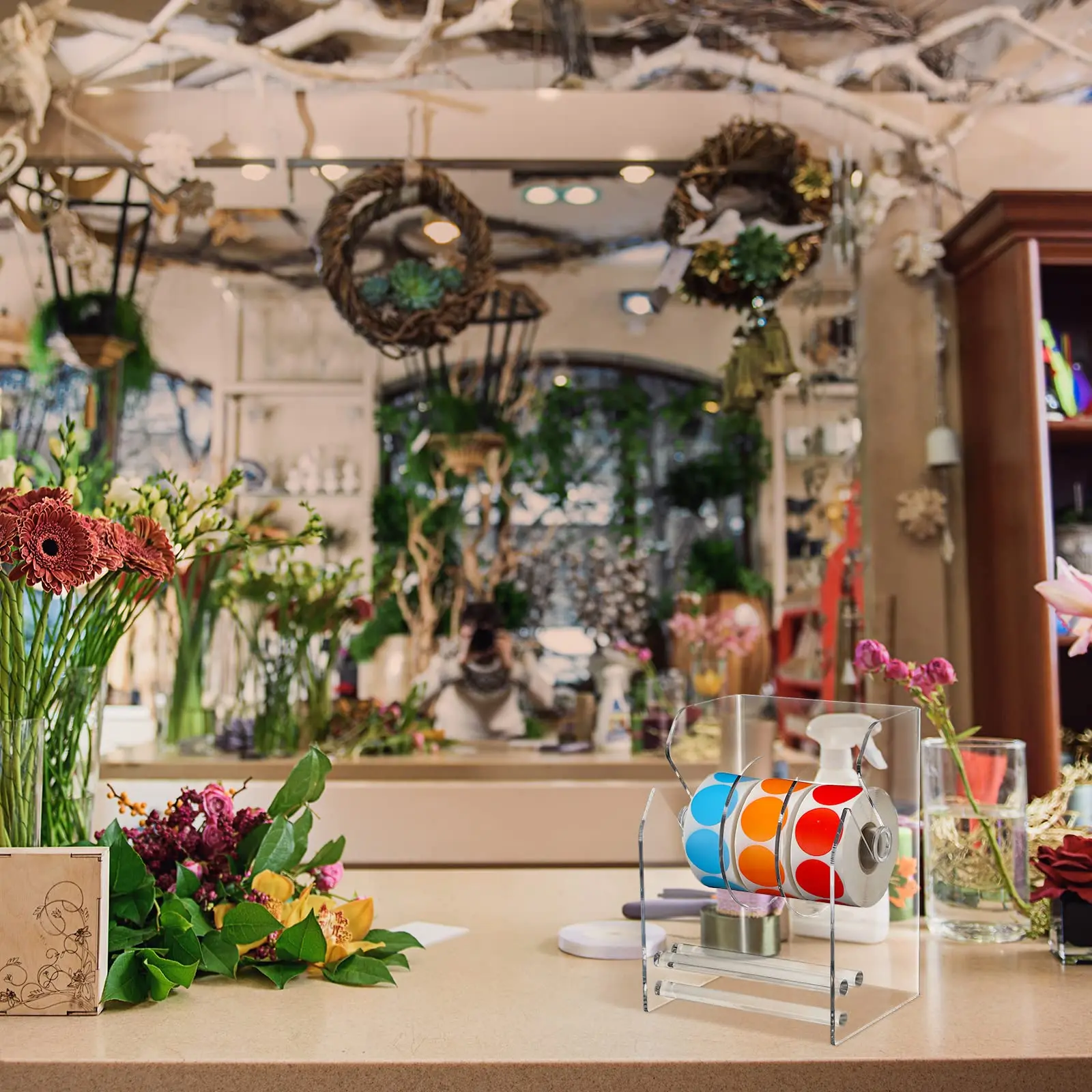 Factory Custom Clear Acrylic Adjustable Label Dispenser 3 Disks Sticker Roll Holder Sticker Dispenser