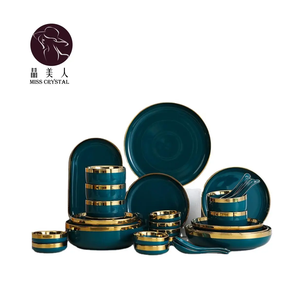 Ceramic Dinner Plates Steak Food Dessert Plate Green Salad Soup Bowl Dinnerware Set Dishes Plates and Bowls Set for Family Hote